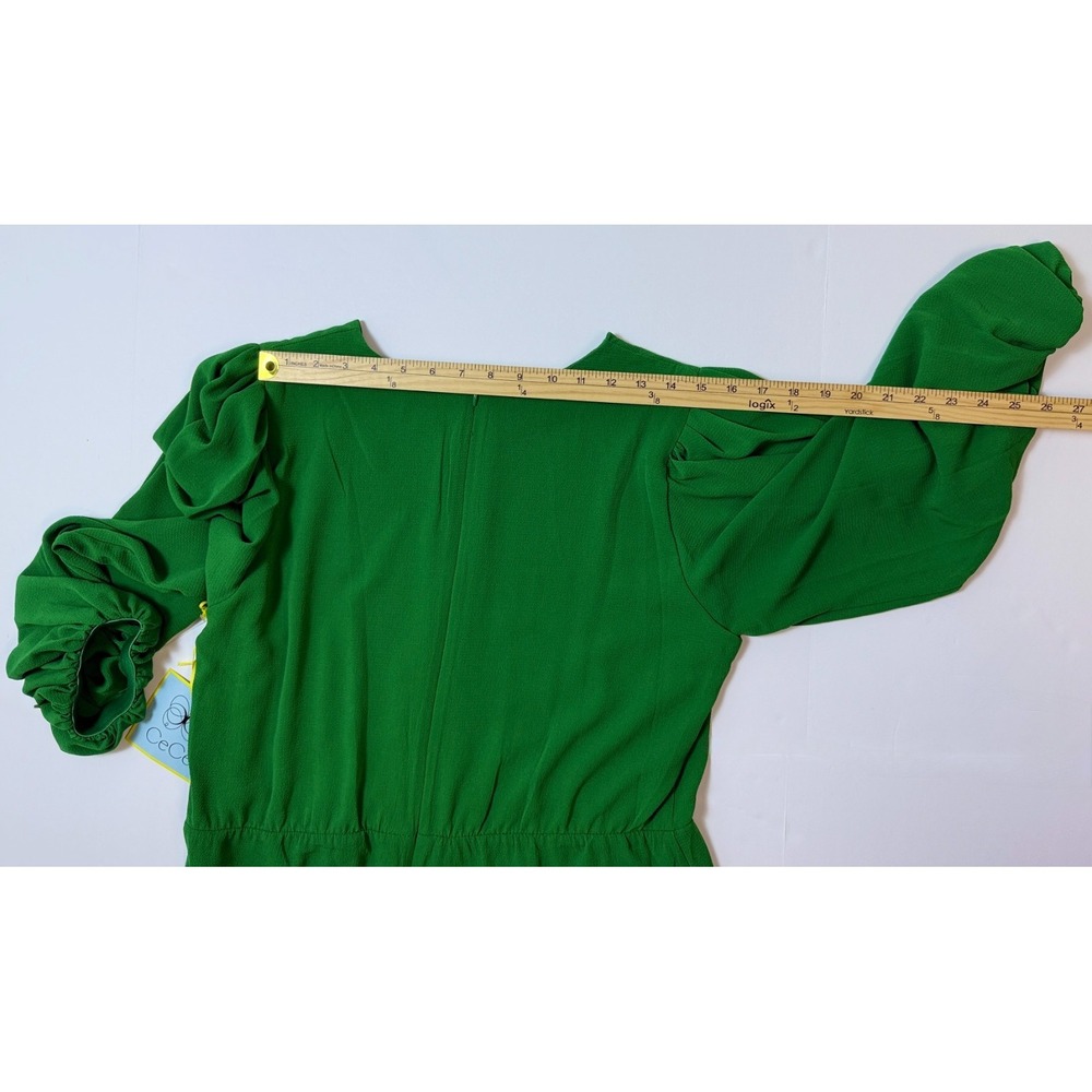 CeCe Green Puff‎ Sleeve Tiered Short Dress Size Large Lined Crepe Textured NWI - Picture 7 of 16